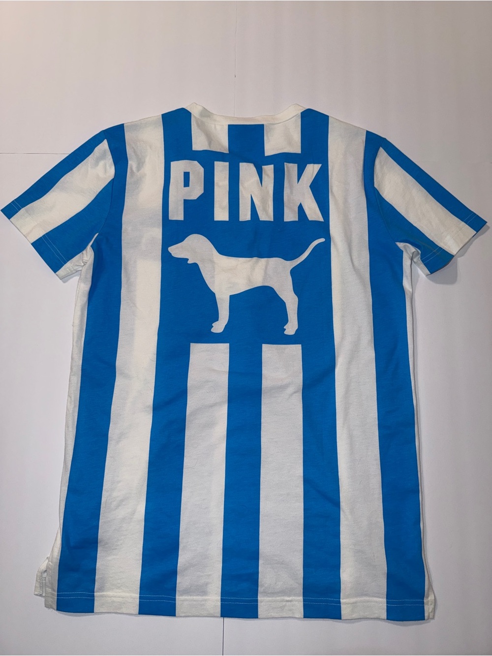 PINK Victoria's Secret Light Blue & White Striped Lace-Up Tee - Picture 2 of 5